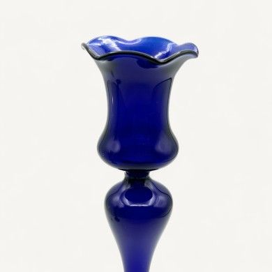 DALIA, castiçal alto em vidro soprado azul | Loja de Murano