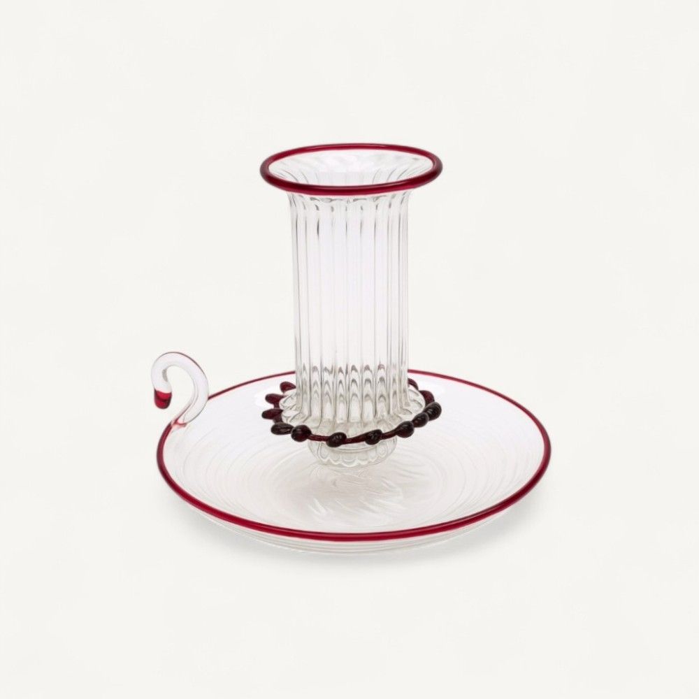 AMANDA, blown glass candle holder with red rim | Murano Store
