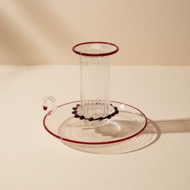 AMANDA, Kerzenhalter aus geblasenem Glas mit rotem Rand | Murano Store