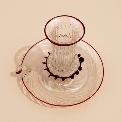 AMANDA, blown glass candle holder with red rim | Murano Store