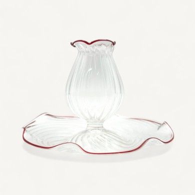 GIULIA, Kerzenhalter aus geblasenem Glas mit rotem Rand | Murano Store