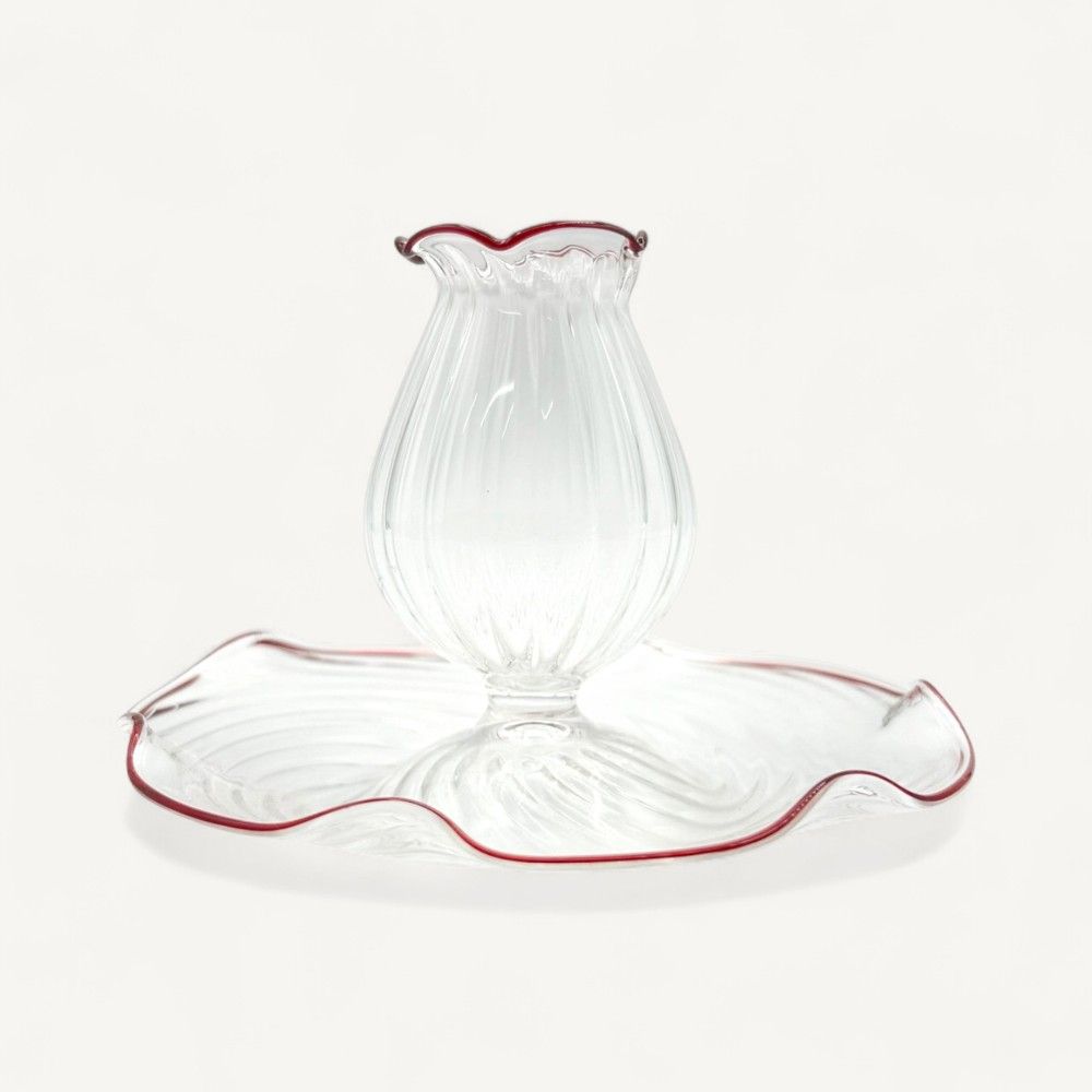 GIULIA, blown glass candle holder with red rim | Murano Store