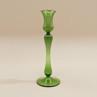 ROSALIA, portacandele alto in vetro soffiato verde | Murano Store