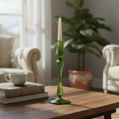 ROSALIA, portavelas alto de vidrio soplado verde | Murano Store