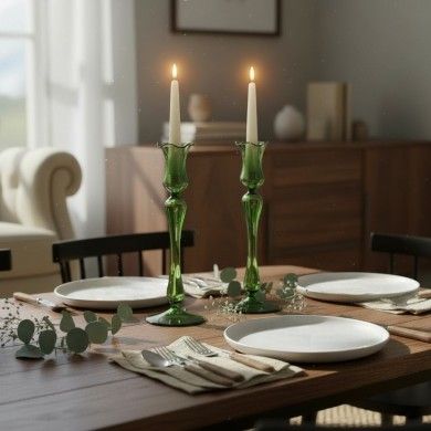 ROSALIA, castiçal alto em vidro soprado verde | Loja de Murano