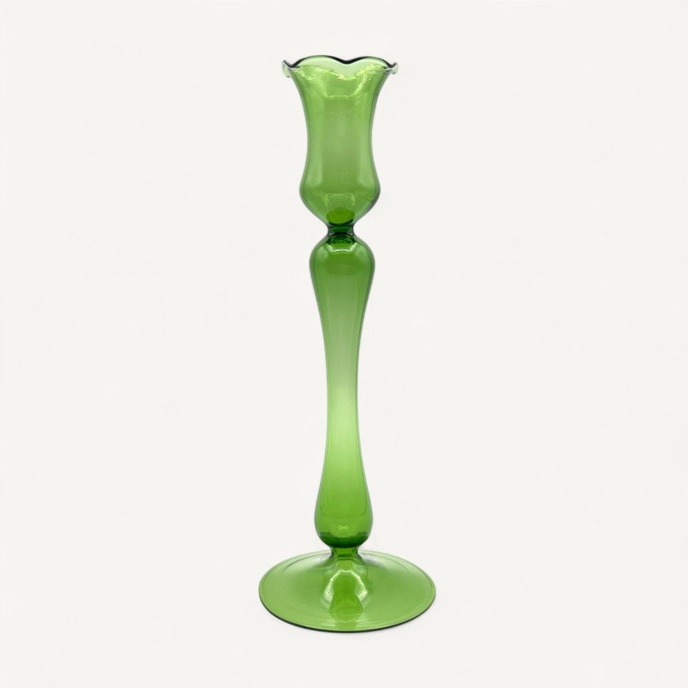 ROSALIA, portacandele alto in vetro soffiato verde | Murano Store