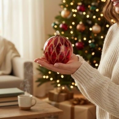 CALYSSA, boule de Noël en verre soufflé rouge | Murano Store