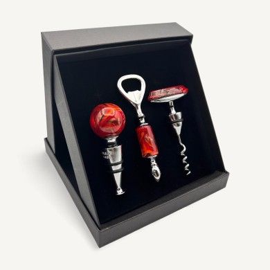 TRIO, set accessori per bottiglia in vetro di Murano | Idea regalo
