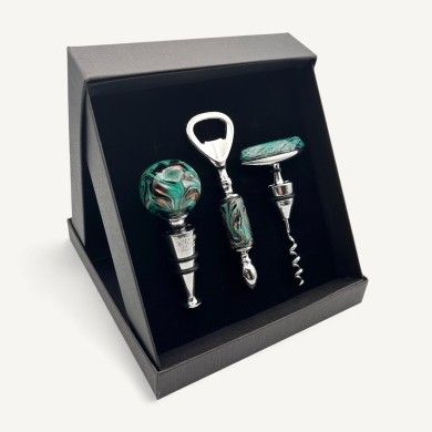 TRIO, conjunto de acessórios para garrafas em vidro Murano | Ideia para prenda