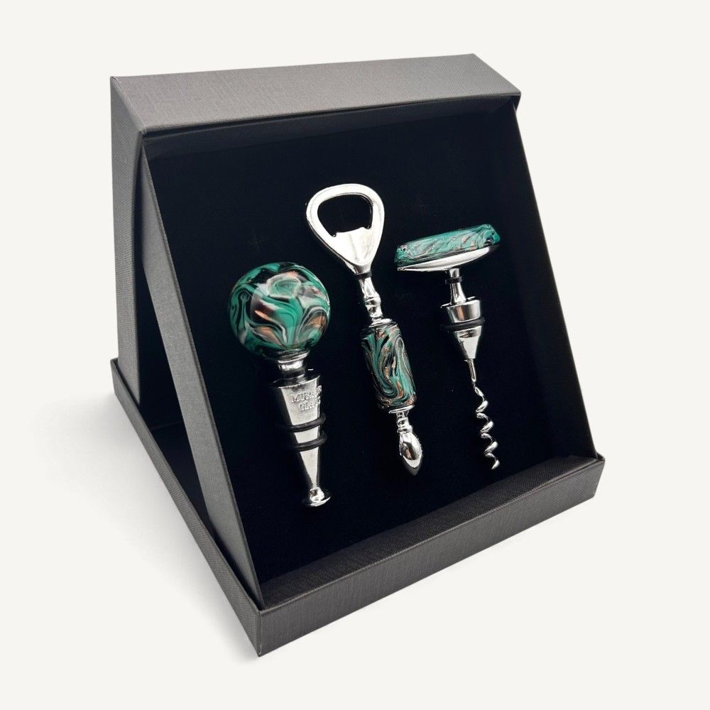 TRIO, set accessori per bottiglia in vetro di Murano | Idea regalo