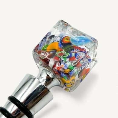 CUBO, Tapón de botella con murrina multicolor | Murano-Store