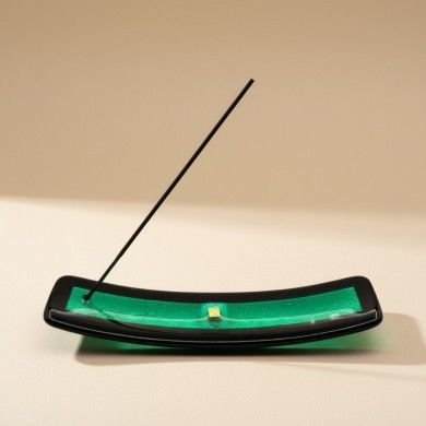 LUCE, porte-encens en verre vert avec feuille d'argent | Murano Store