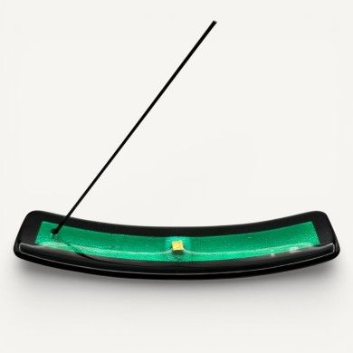 LUCE, porta-incenso em vidro verde com folha de prata | Murano Store