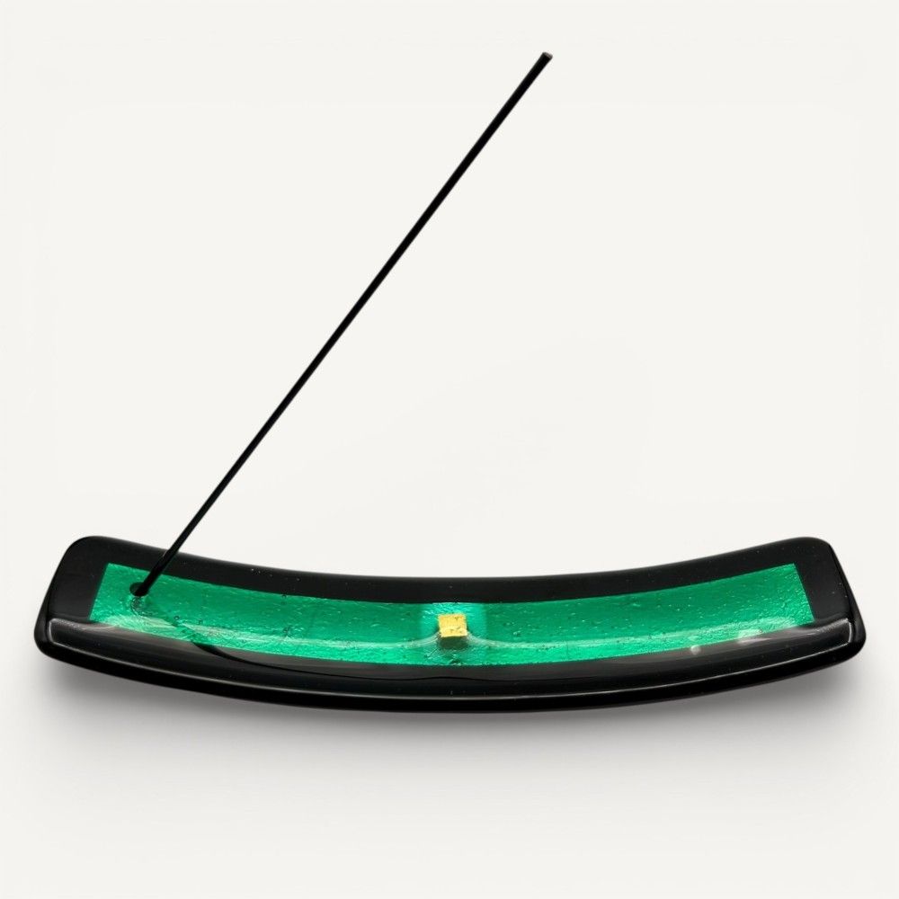 LIGHT, green glass incense holder with silver leaf | Murano Store