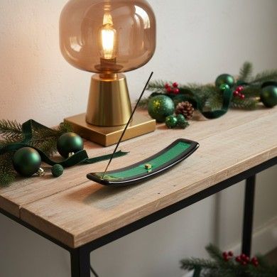 LUCE, porte-encens en verre vert avec feuille d'argent | Murano Store