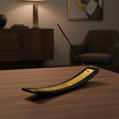 LUCE, porta-incienso de vidrio ámbar con hoja de plata | Murano Store