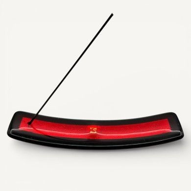 LUCE, porta-incienso de cristal rojo con hoja de plata | Murano Store