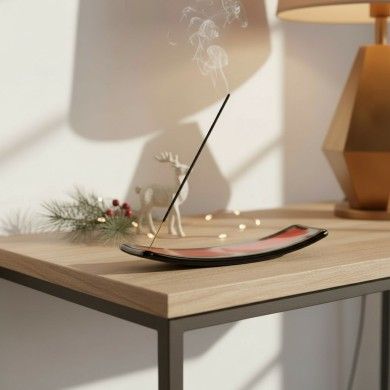 LUCE, porte-encens en verre rouge avec feuille d'argent | Murano Store