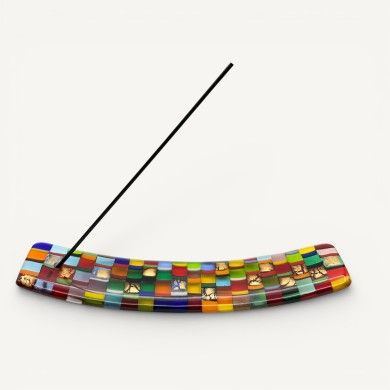 ARIES, porta-incienso de vidrio mosaico multicolor | Murano Store