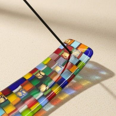 ÁRIES, incensário em vidro mosaico multicolorido | Murano Store