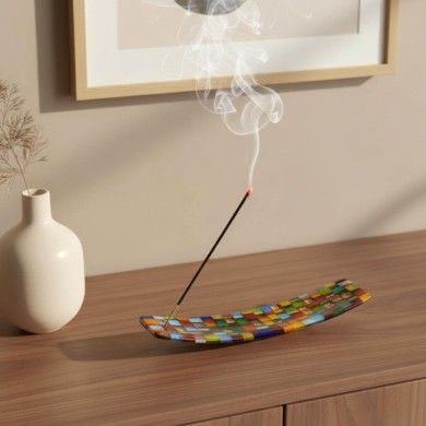 ÁRIES, incensário em vidro mosaico multicolorido | Murano Store