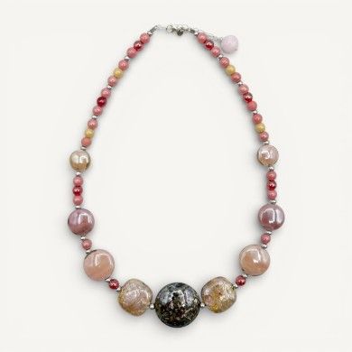 GAUDI' | Necklace with pink pearls and dichroic glass | Murano-Store
