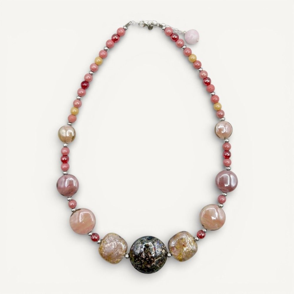 GAUDI' | Necklace with pink pearls and dichroic glass | Murano-Store