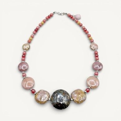GAUDI' | Collana con perle rosa e vetro dicroico | Murano-Store