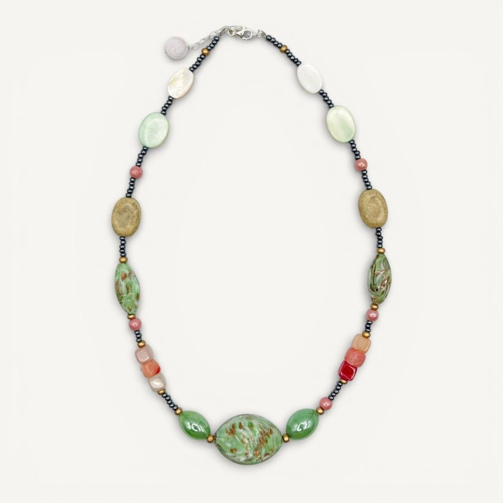 RIVERA | Halskette mit grünen Perlen und Aventurin | Murano-Store