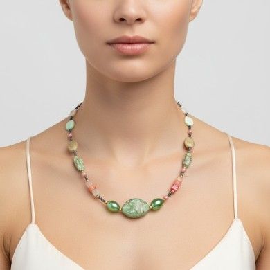 RIVERA | Halskette mit grünen Perlen und Aventurin | Murano-Store