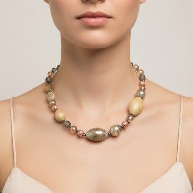 BOURGEOIS | Necklace with Beads Beige | Murano-Store