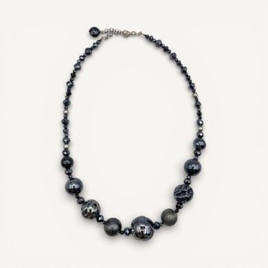 ARDESIA | Collier avec perles polies gris anthracite, verre de Murano