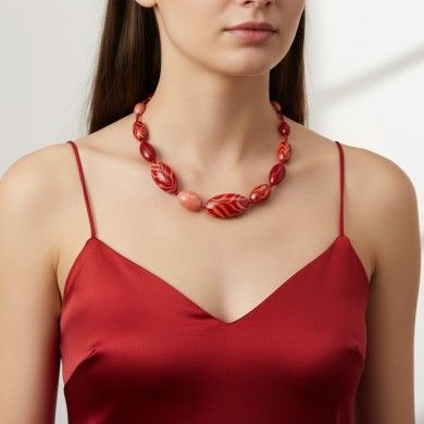 GAUGUIN | Collier moderne rouge corail | Murano-Store