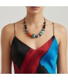 POLLOK | Elegantes Collier in Schwarz, Aquamarin und Koralle | Murano Store