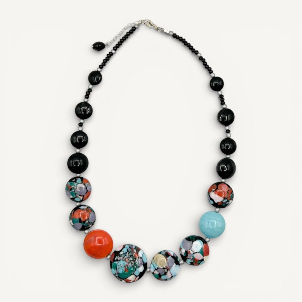 POLLOK | Collana elegante nera, acquamare e corallo | Murano Store
