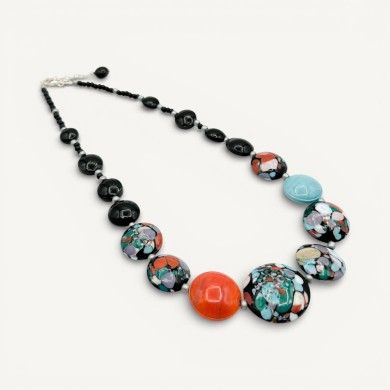 POLLOK | Elegant black, aquamarine and coral necklace | Murano Store