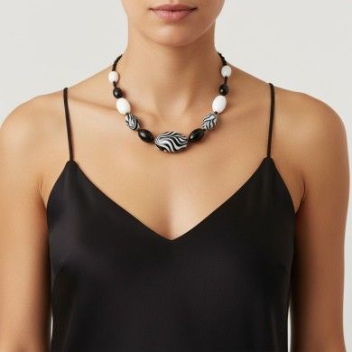 GAUGUIN | Modernes schwarz-weißes Collier | Murano-Store