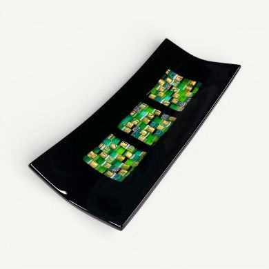 PITAGORA | Schwarzes Tablett mit grünem und goldenem Mosaik | Murano Store