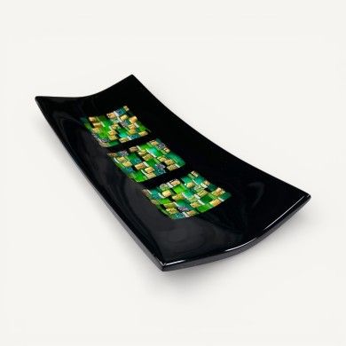 PITAGORA | Schwarzes Tablett mit grünem und goldenem Mosaik | Murano Store