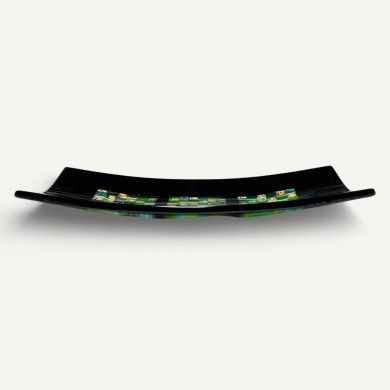 PITAGORA | Schwarzes Tablett mit grünem und goldenem Mosaik | Murano Store
