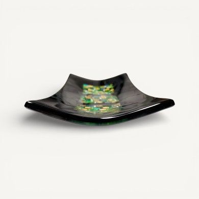 PITAGORA | Schwarzes Tablett mit grünem und goldenem Mosaik | Murano Store