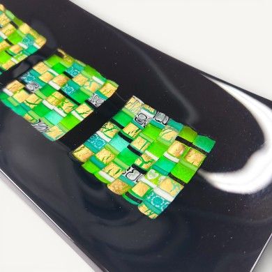 PITAGORA | Black Tray with Green and Gold Mosaic | Murano Store
