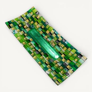 SOLE E LUNA | Tabuleiro em mosaico verde e dourado | Murano Store