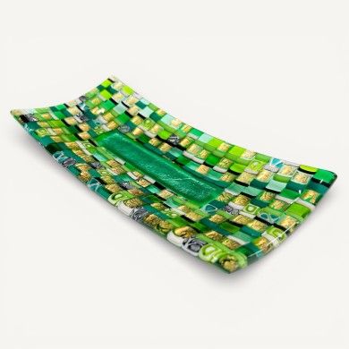 SOLE E LUNA | Green and Gold Mosaic Tray | Murano Store