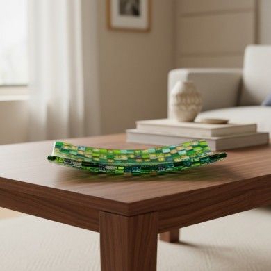 SOLE E LUNA, Murano glass tray, mosaic and gold leaf workmanship, green color