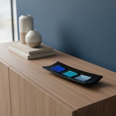 MILLENNIUM | Black Tray with Silver Leaf | Murano Store