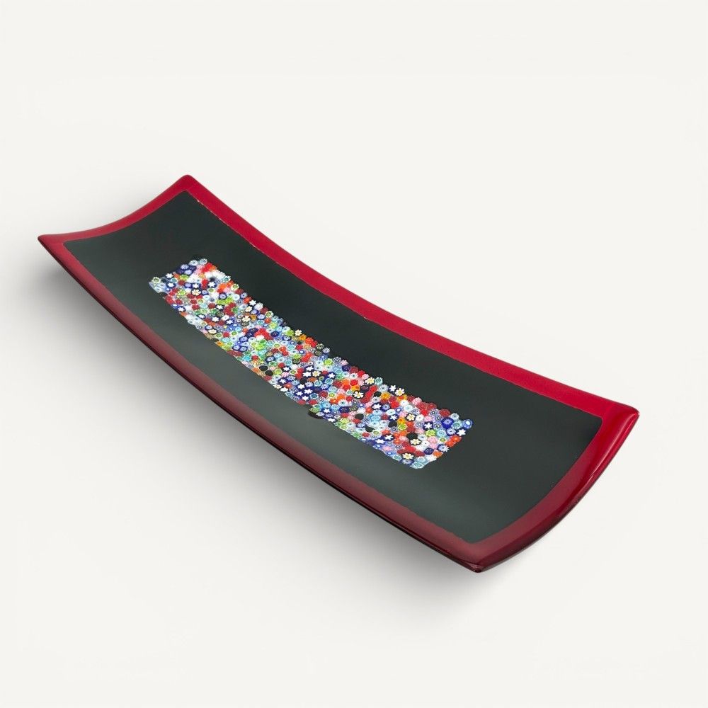 GEOX | Schwarzes Tablett mit floraler Murrine | Murano-Store