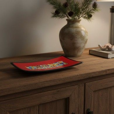 GEOX | Vassoio Rosso in Vetro e Murrine | Murano-Store