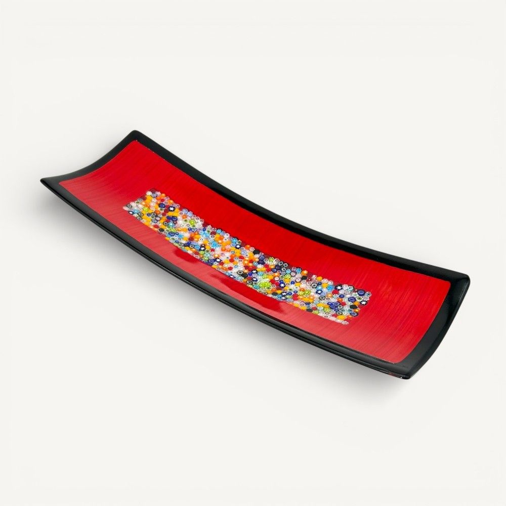 GEOX | Plateau en verre rouge et murrine | Murano-Store