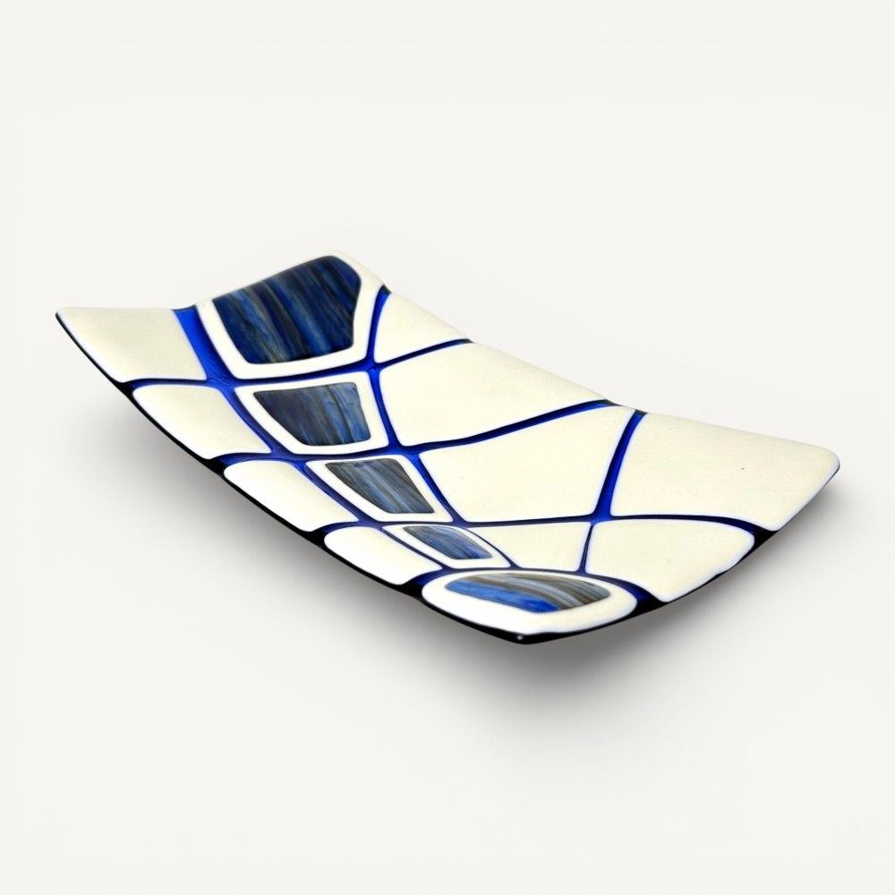 JURASSICO | Vassoio avorio satinato con motivi blu | Murano-Store